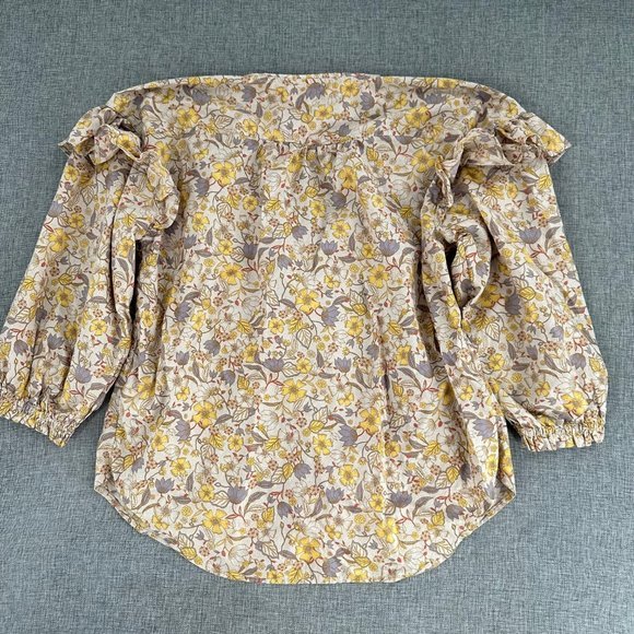 FREE ASSEMBLY Floral Top Medium Ruffled 3/4th Sleeves V-Neck Cotton Half Button - Picture 9 of 12